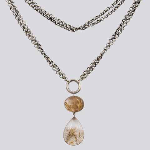 Rutilated Quartz Pendant With Handmade Chain- NECKLACE 41