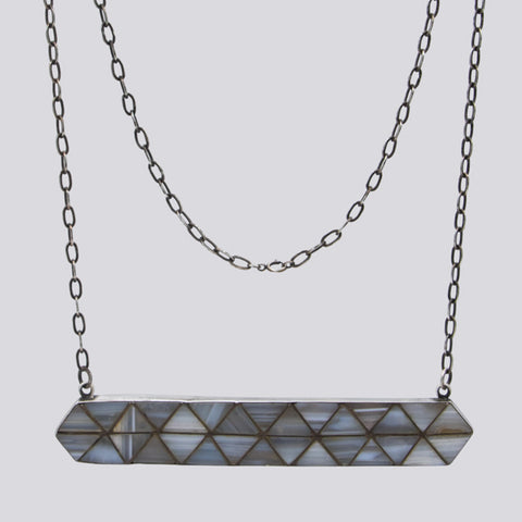 White Agate Mosaic Bar Necklace - NECKLACE 39