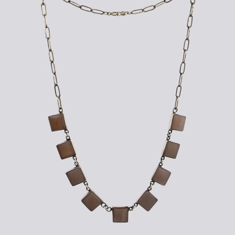 Chocolate Moonstone Square Stone Necklace - Necklace 42