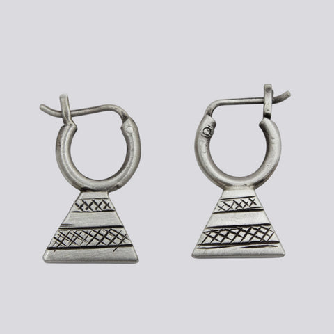 Sterling Silver Etched Triangle Hoops- EARRINGS 74
