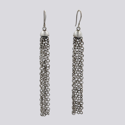 Long Handmade Sterling Silver Chain Earrings - EARRINGS 77
