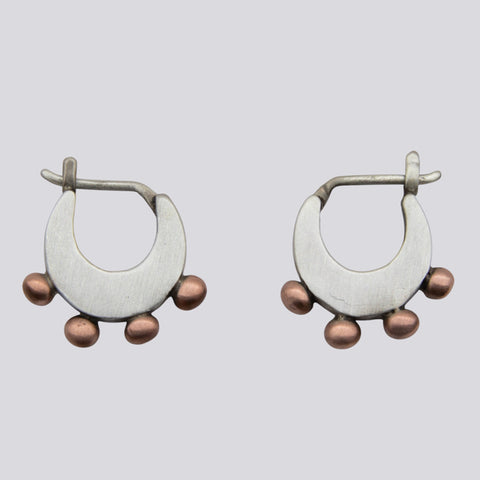Chunky Sterling Silver Crescent Hoops With Copper Granulation  - EARRINGS 81