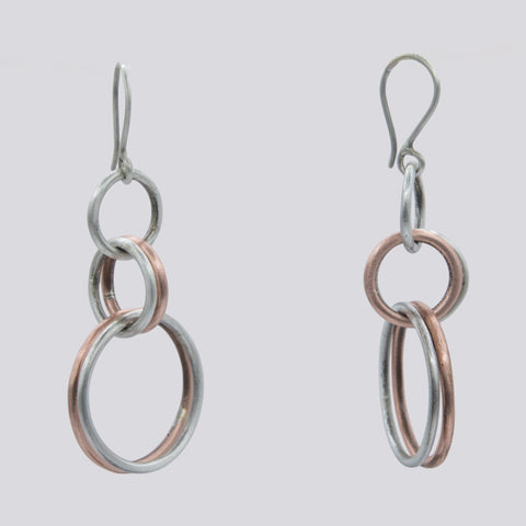 Sterling Silver and Copper Interlocking Circle Earrings - EARRINGS 87