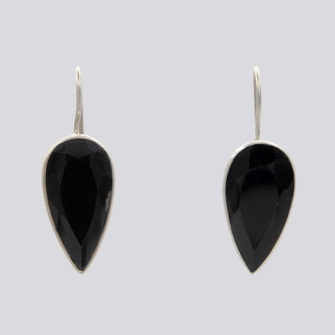 Sterling Silver and Black Onyx Teardrop Earrings - EARRINGS 89