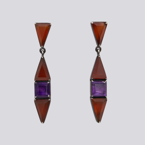 Art Deco Carnelian and Amethyst Drop Earrings - EARRINGS 91