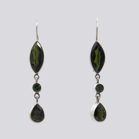 Sterling Silver Green Tourmaline Stone Drop Earrings - EARRINGS 88