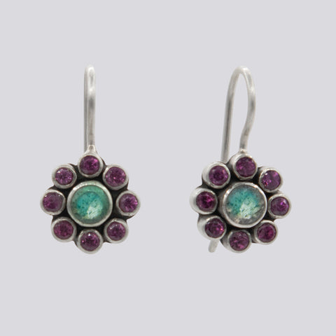 Sparkly Faceted Stone Flower Earrings- EARRINGS 93