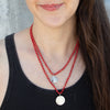 Knotted Coral Necklace With Hammered Pendant - NECKLACE 20