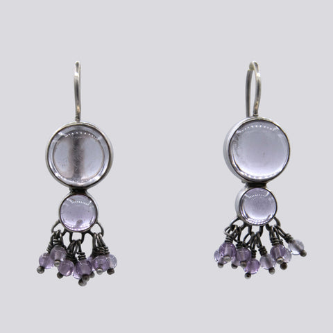 Beautiful Pale Double Cabochon Amethyst Earrings with Amethyst Fringe - EARRINGS 107