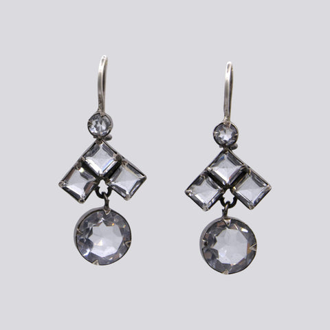 Sterling Silver with Geometric Stone Drop Earrings- EARRINGS 26