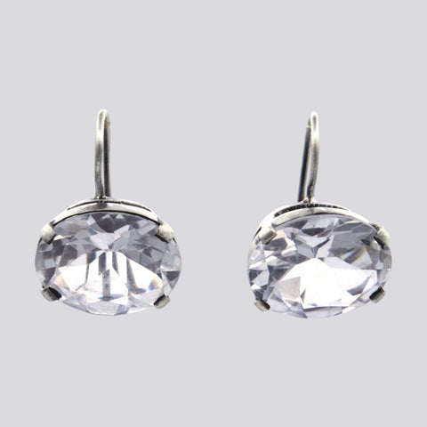 Sterling Silver Faceted Oval Stone Earrings - EARRINGS 49