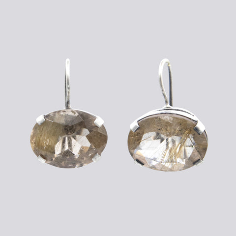 Sterling Silver Faceted Oval Stone Earrings - EARRINGS 49