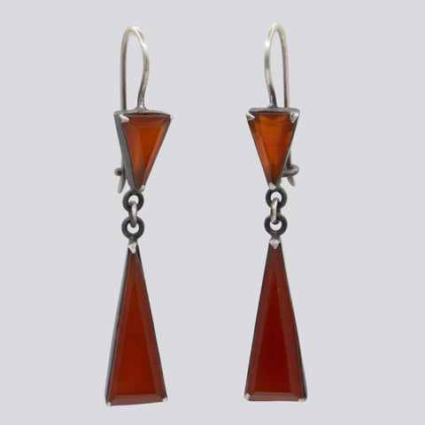 Sterling Silver Faceted Triangle Drop Earrings - EARRINGS 100