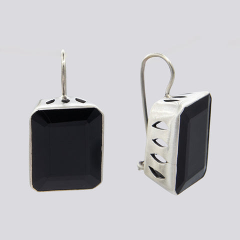 Sterling Silver Rectangular Faceted Stone Earrings With Side Cut Out Design - EARRINGS 48