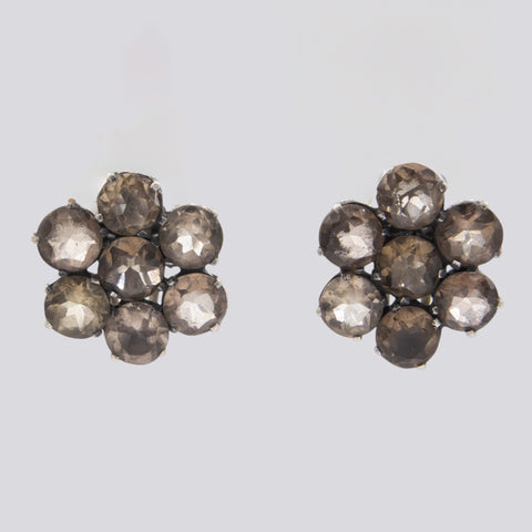 Faceted 7 Stone Cluster Flower Clip-On Earrings- EARRINGS 105