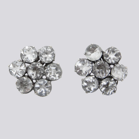 Faceted 7 Stone Cluster Flower Clip-On Earrings- EARRINGS 105
