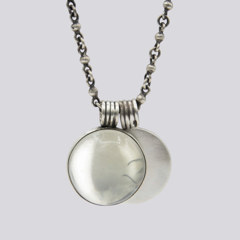 Pale Green Moonstone and Om Charm Necklace- NECKLACE 50