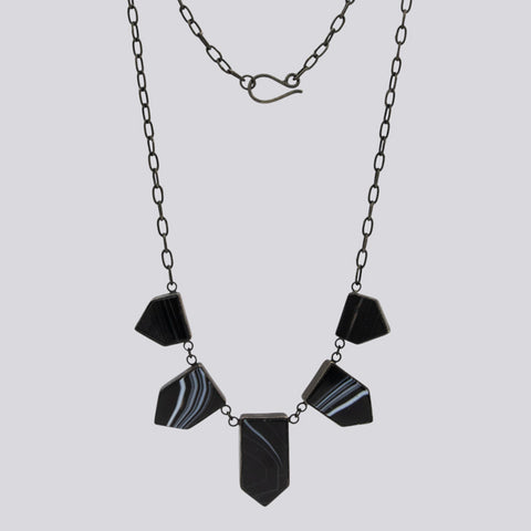 Banded Black Onyx Geometric Drop Necklace- NECKLACE 51