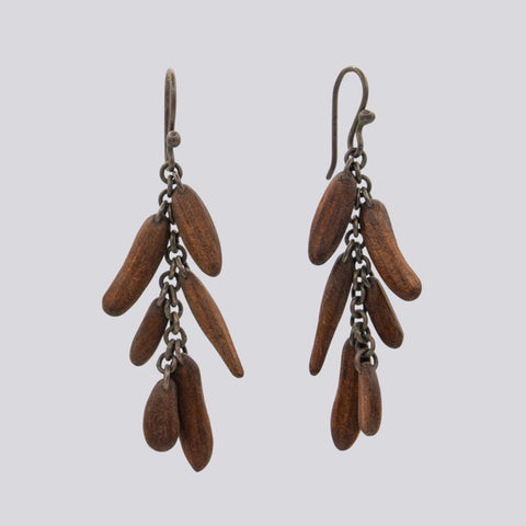 Organic Shaped Wood Leaf Cascade Earrings - EARRINGS 112