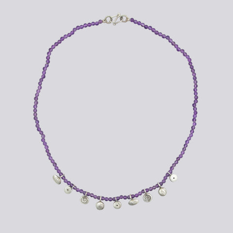 Amethyst Beaded Necklace with Dangling Charms - NECKLACE 53