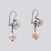 Small Double Pearl Drop with Hand-Cut Bezel Earrings - EARRINGS 115