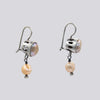Small Double Pearl Drop with Hand-Cut Bezel Earrings - EARRINGS 115