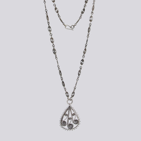 Ornate Teardrop Filigree Pendant Necklace- NECKLACE 60