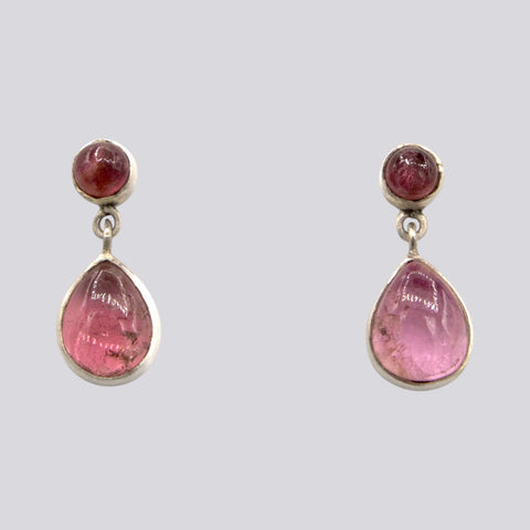 Dainty Pink Tourmaline Round and Teardrop Earrings- EARRINGS 123