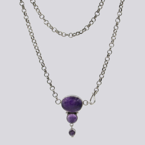 Triple Amethyst Stone Drop Necklace- NECKLACE 69