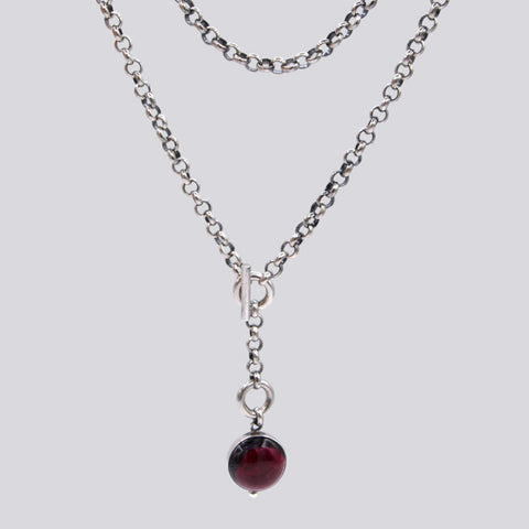 Rhodolite Garnet and Handmade Chain Drop Necklace- NECKLACE 68