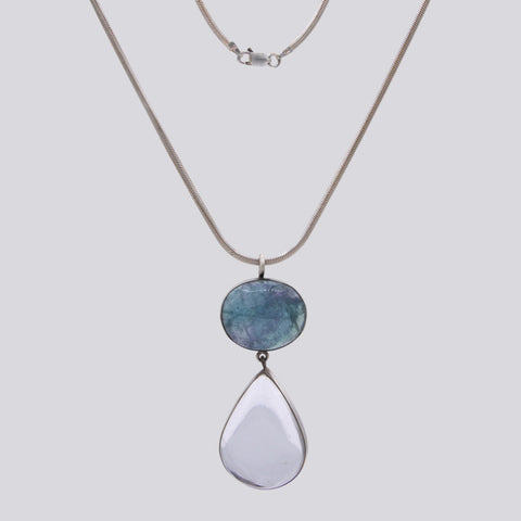 Apatite and Clear Quartz Double Stone Pendant Necklace- NECKLACE 67