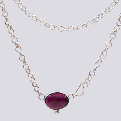 Oval Cabochon with Granulation Detail and Handmade Link Chain Necklace- NECKLACE 70