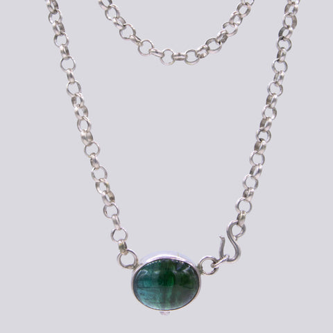 Oval Cabochon with Granulation Detail and Handmade Link Chain Necklace- NECKLACE 70