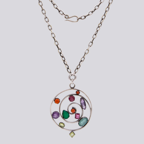 Colorful Multi-Gemstone Swirl Pendant Necklace- NECKLACE 74