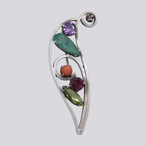Multi-Gemstone Paisley-Inspired Swirl Brooch - BROOCH 4