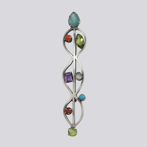 Multi-Gemstone Intertwined Swirl Brooch - BROOCH 5