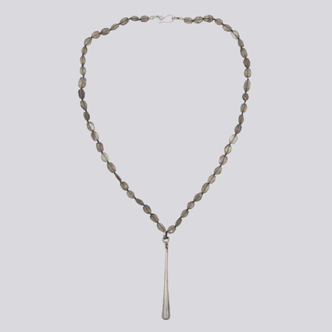 Smokey Quartz Beaded Necklace with Long Teardrop Pendant - NECKLACE 63