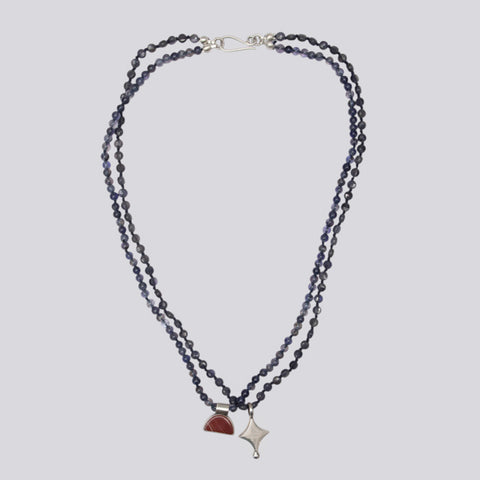 Knotted Iolite and Carnelian Necklace - NECKLACE 84