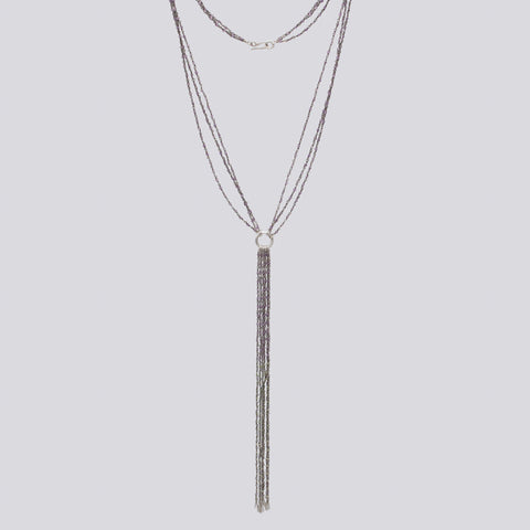 Amethyst And Peridot Rosary Necklace With Teardrop Dangles - NECKLACE 85