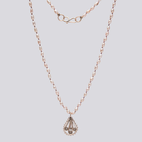 Knotted Pink Pearl Necklace With 10K Rose Gold Pendant - NECKLACE 93