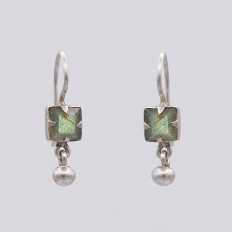 Faceted Labradorite With Ball Dangle Earrings - EARRINGS 148