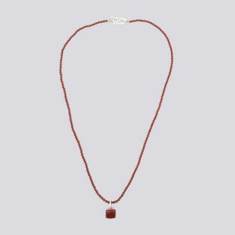 Beaded Jasper Necklace With Square Pendant- NECKLACE 96