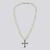 Double Strand Peridot Necklace with Cross Pendant - NECKLACE 97