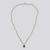 Beaded Peridot Necklace With Square Pendant - NECKLACE 98