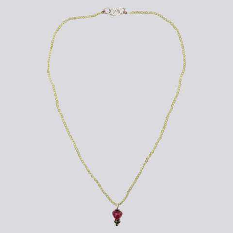 Beaded Peridot Necklace With Pink Tourmaline Pendant - NECKLACE 99