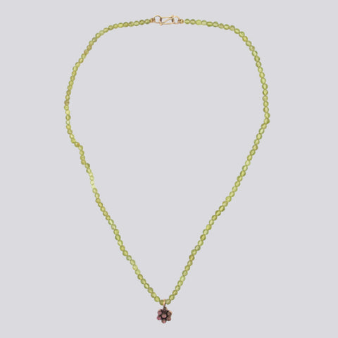 Beaded Peridot Necklace With 10K Gold Flower Pendant  - NECKLACE 100
