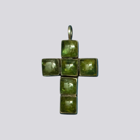 Cabochon Peridot Cross Pendant - NECKLACE 112