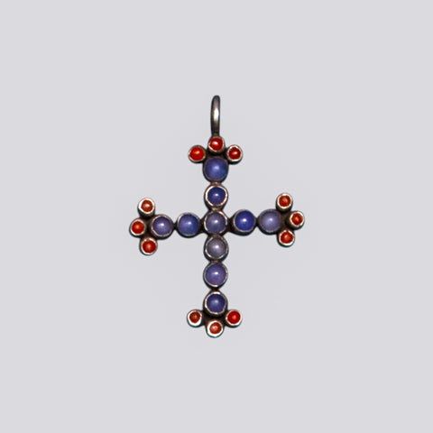 Cabochon Chalcedony And Coral Cross Pendant - NECKLACE 115