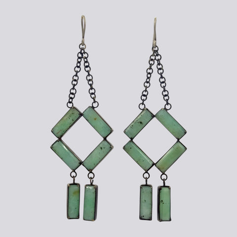 Large Faceted Baguette Chrysoprase Deco Drop Earrings