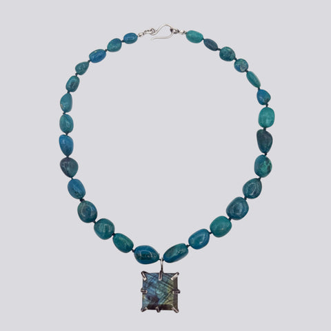 Chrysocolla Necklace With Labradorite Pendant - NECKLACE 33